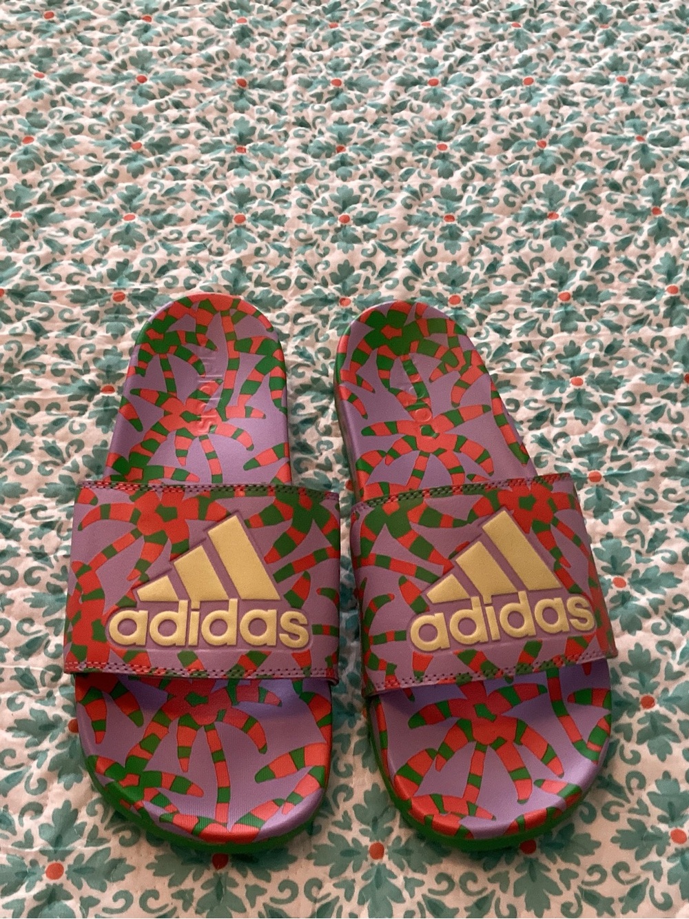 Womens Adidas Adilette Comfort slides in retired print. NWOB